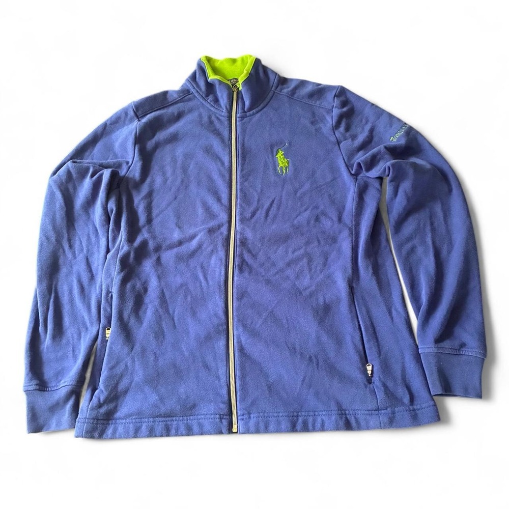 Polo Golf Ralph Lauren Blue Full Zip Jacket Lime Green Big Pony Y2K Mens Large